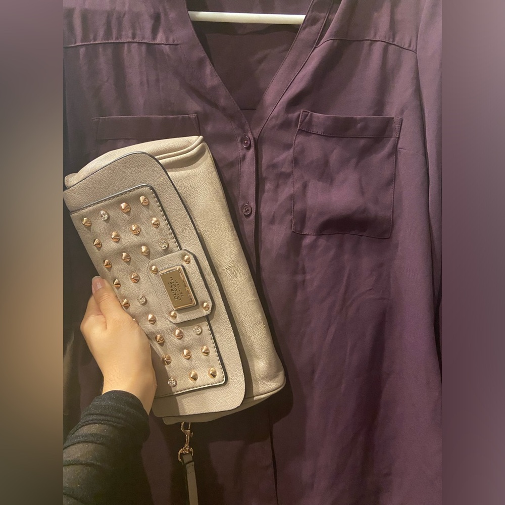 EXPRESS. Portofino style long sleeve dress shirt blouse. Plum Jewel tone Purple.